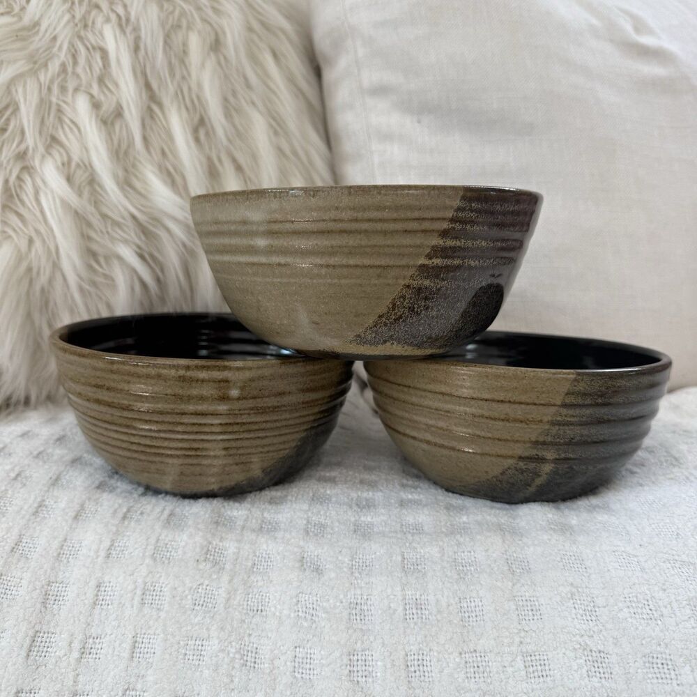 Sommerville Pottery Bowl Set of 3 Hand Thrown Studio Pulteney NY Glazed Neutral